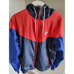 Nike Windrunner Jacket Mens M Red Blue Hooded Full Zip Colorblock Windbreaker